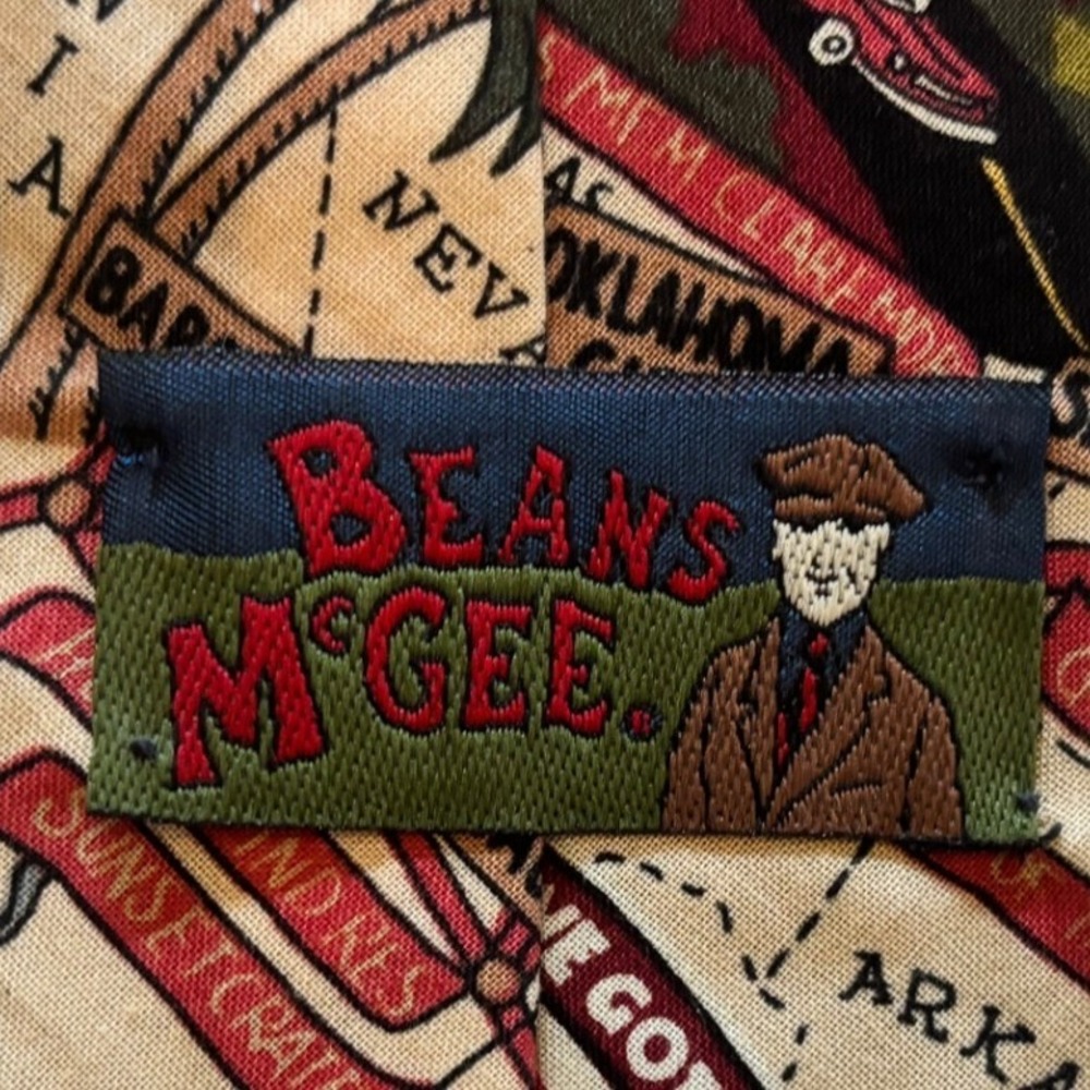 Beans McGee Route 66 Novelty Necktie Mens Vintage Road Trip Map Print Multicolor - Picture 3 of 5